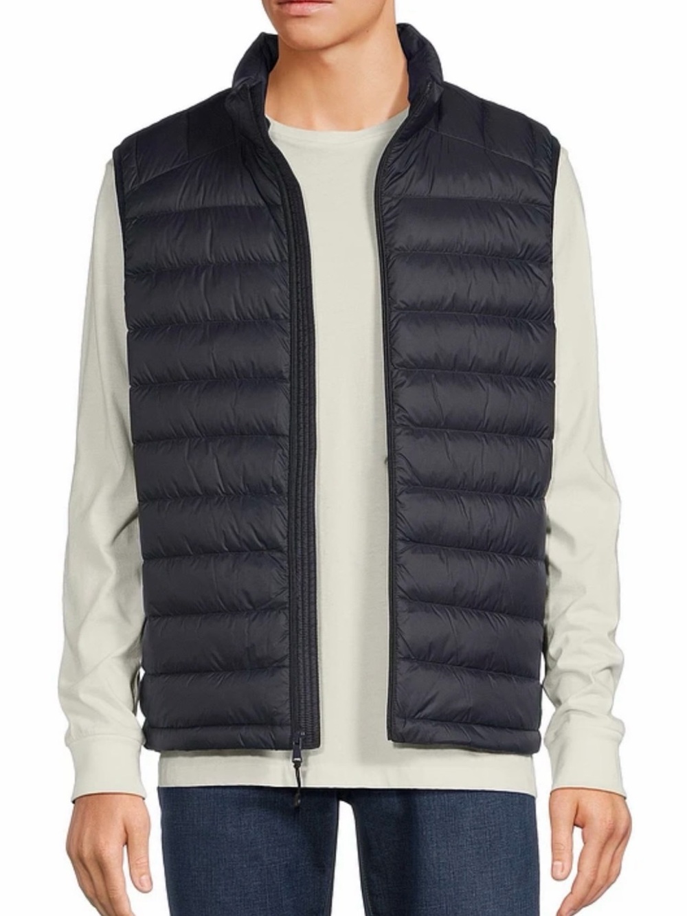 Solaris Men's Black Quilted Down Vest with Stand Collar